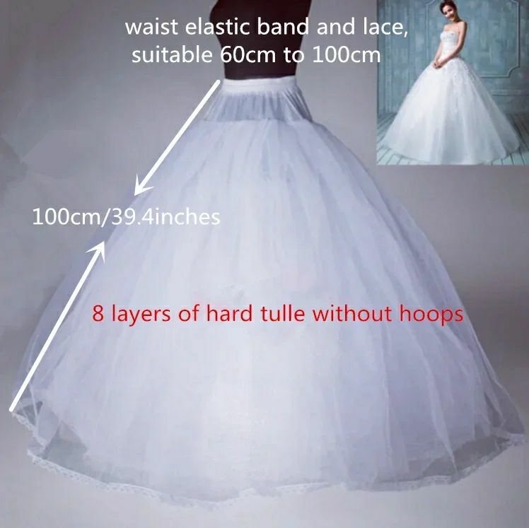 Tüll Petticoat für eine Linie Ballkleid Brautkleid 4/6/8 Schichten kein Reifen Braut Hochzeit Accessoires lange Petticoats Unterrock