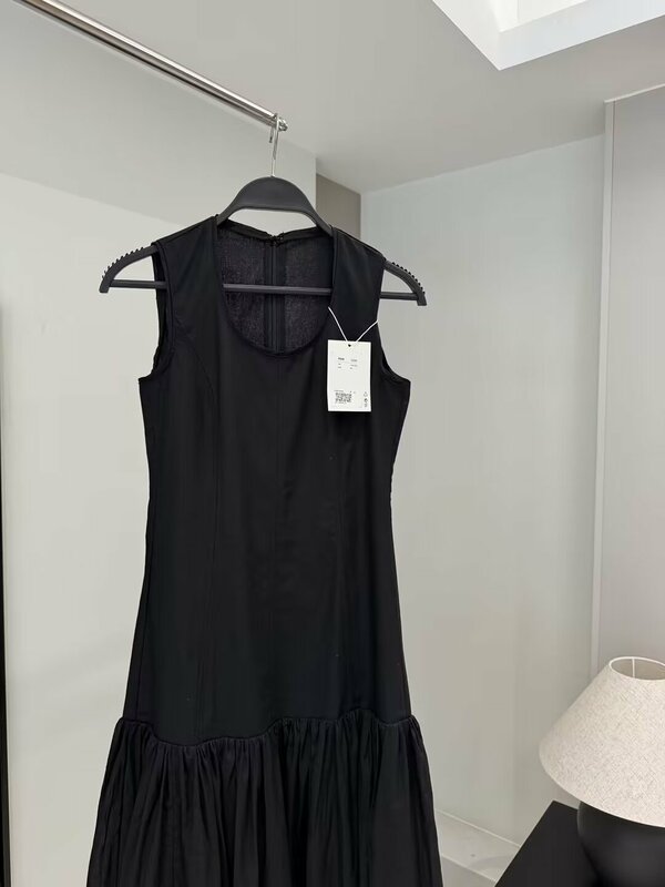 Damska nowa moda szeroka plisowana duża spódnica z dekoltem czarna O dekolt sukienka midi ze wzorem patchworkowym retro damska sukienka bez rękawów Mujer