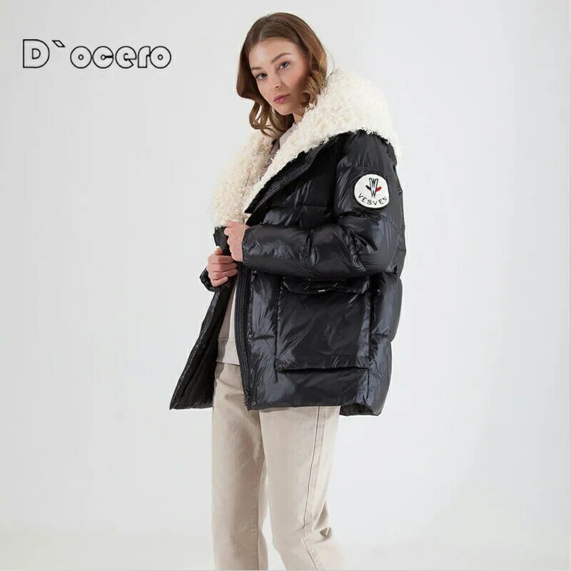 D`ocero 2022 Winter Ladies Down Jacket Faux Fur Women Padded Loose Parka Thickened Warm Cotton Women Quilted Coat Outerwear