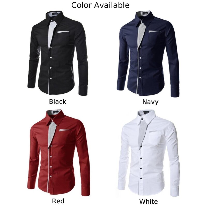 Formal Business Shirts Tops for Men, Slim Fit Dress Shirt with Long Sleeve, Polyester Fabric, M 2XL Sizes, Color Choices
