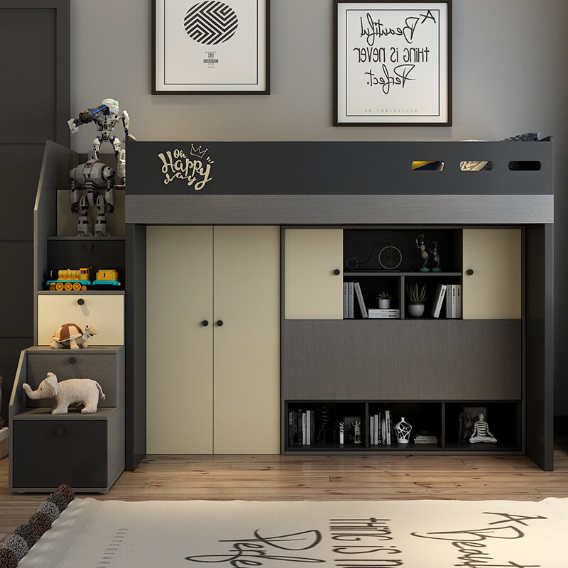 Cama multifuncional moderna e minimalista para mãe, alta box, armário, debaixo da cama, beliche