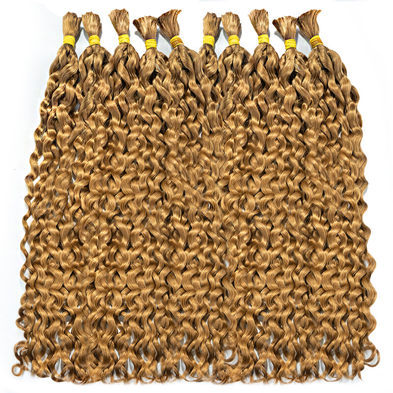 Extensiones de cabello humano para trenzar, mechones de pelo Remy brasileño rizado, ondulado, marrón claro, sin trama, negro Natural, a granel