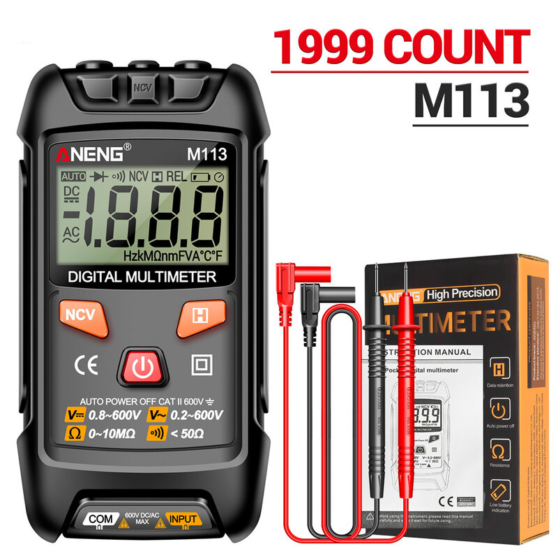 Aneng m113 1999 zählt mini multimeter digital inteligent ac/dc spannungs messer ohm ncv elektrische werkzeuge messgeräte