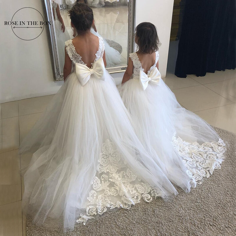 ROSEINTHEBOX Princess Flower Girl abiti per matrimonio 2023 pizzo Tulle bambini Ball Gown Pageant Dress compleanno Prom Party Dress