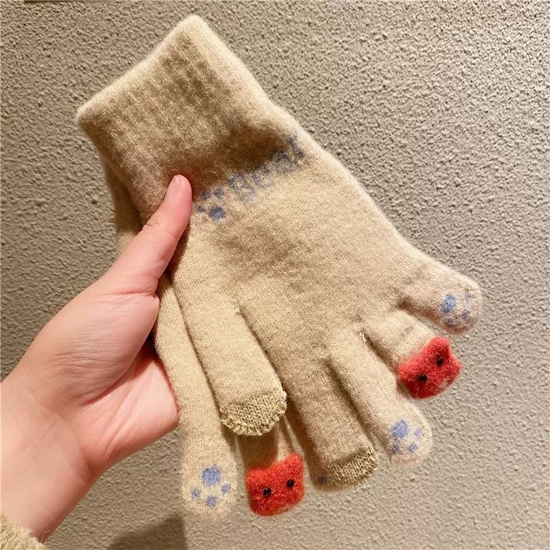 Koreanische Winter warme Touchscreen-Handschuhe Frauen niedlich lächelndes Gesicht Outdoor-Fäustlinge Plüsch Fleece Samt Imitation Kaschmir Handschuhe 2pc
