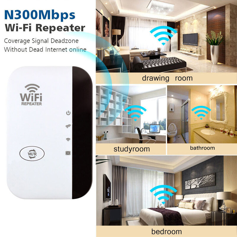 Repetidor WiFi sem fio, extensor 2.4G, amplificador WiFi, 802.11N WiFi Signal Booster, longo alcance, roteador WiFi Reapeter, 300Mbps