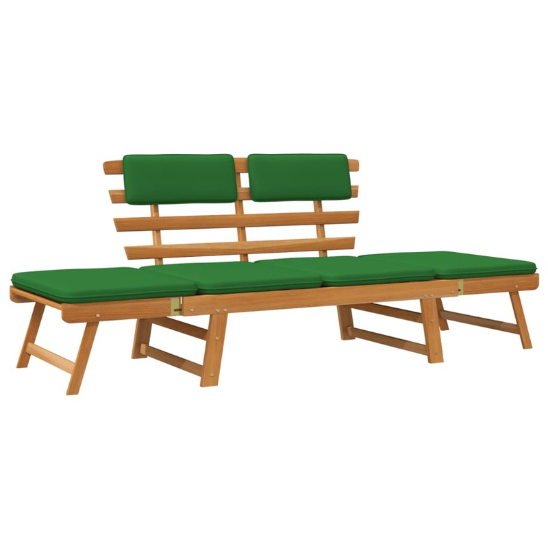 Banco de Patio con cojines 2 en 1, madera de Acacia maciza verde, 74,8 "x 26,8" x 29,1 ", silla de exterior, muebles de porche