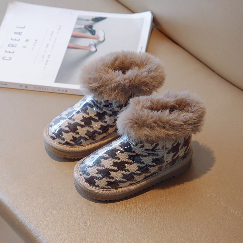 Cnfsnj marca 2022 inverno quente meninos meninas botas de neve sapatos moda plana com pelúcia criança crianças do bebê coral cristal 23-34