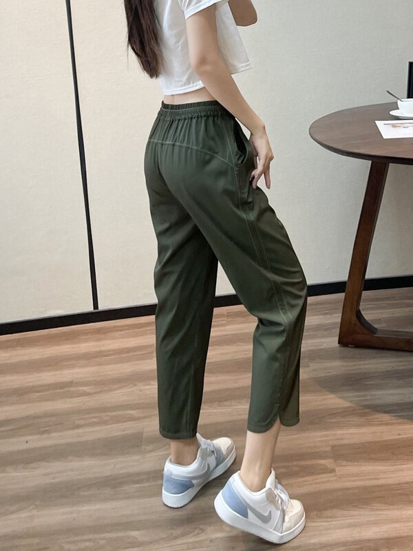 Summer Fashion Women's Fast Dry Stretch Harem Pants Female Elastic Waist Solid Color Simple Casual Slim Fit Ankle Length Trouser