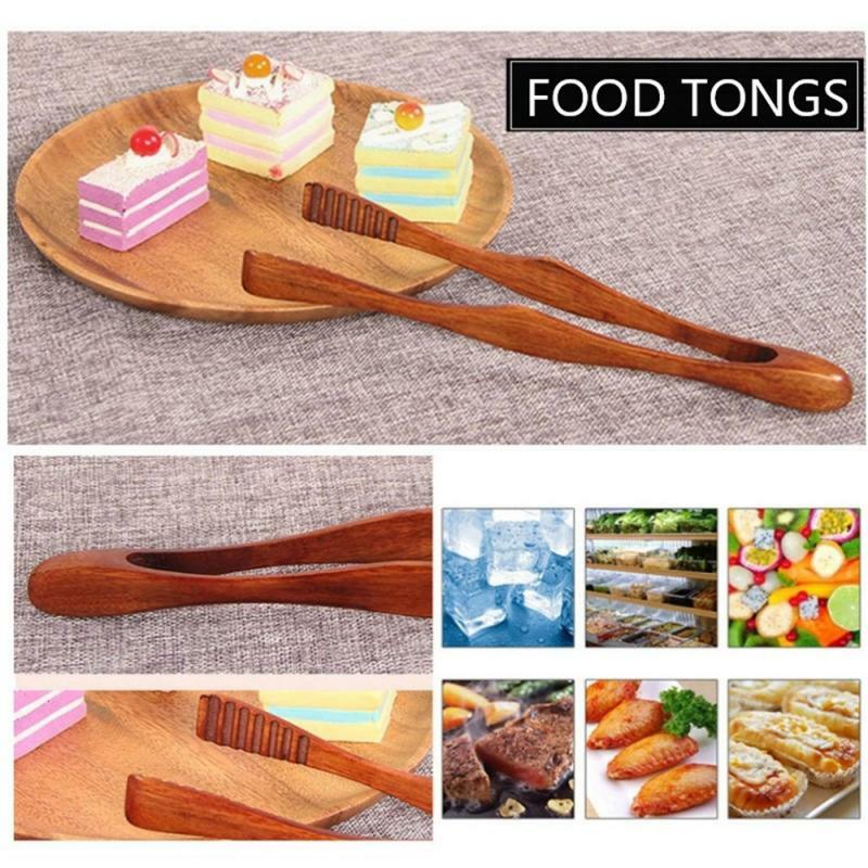 Bamboo Cooking Kitchen Tongs Food BBQ Tool Salad Bacon Steak Bread Cake Wooden Clip Home Kitchen Utensil