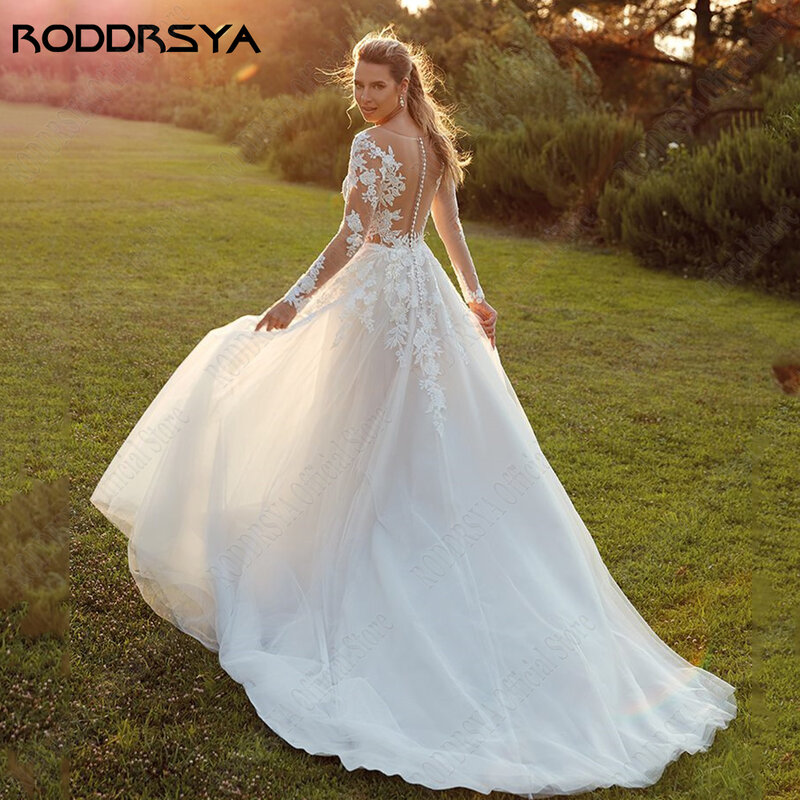 Roddrysa-女性用の長袖のひげを持つウェディングドレス,長さの袖