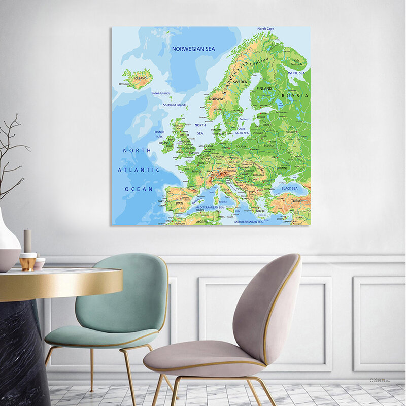 90*90cm Orographic and Traffic Map of The Europe Non-woven Canvas Painting Wall Poster Classroom Home Decoration School Supplies