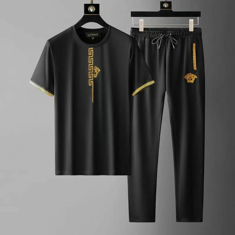 Men's Casual Suit 2024 New Summer Thin High-end Sports Men's Fashion Short Sleeve Trousers Trend Embroidery Two-piece Set