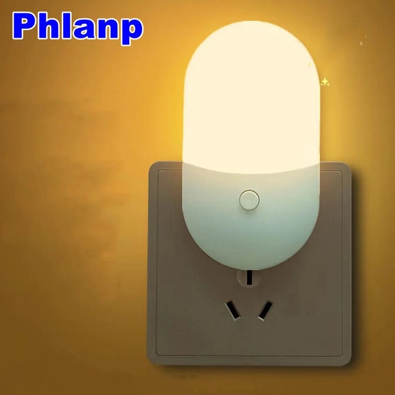 Phlanp Energiebesparing Nachtlampje Plug-In Led Voeden Socket Lamp Binnenverlichting Slaapkamer Night Bedlampje Us/eu Twee-Kleur