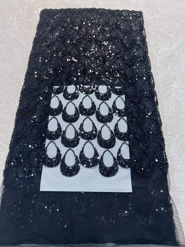 Tela africana de encaje con cuentas pesadas, Material de tela nigeriana con lentejuelas para novio, vestido de fiesta de boda, alta calidad, 5 yardas, 2024