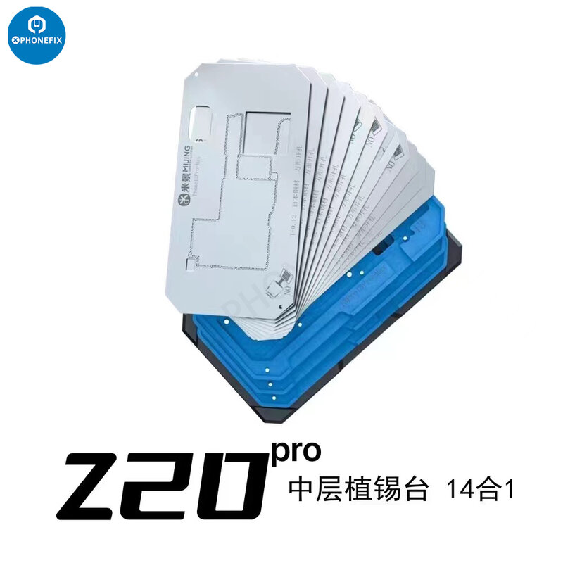 MiJing Z20 Pro Motherboard Reballing Plataforma De Solda, Stencils BGA, Fixação De Camada Média, iPhone 11, iPhone 12, iPhone 13, iPhone 14, iPhone 15Pro Max, 18in 1