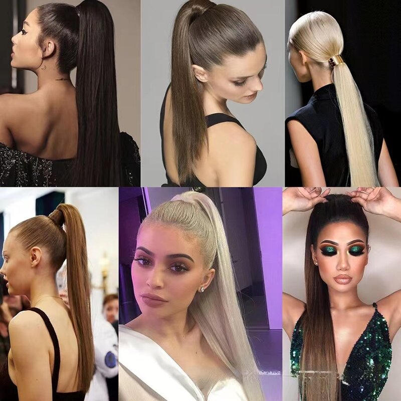 Wig synthetic ponytail wig pieces in stock, European and American long straight hair ponytail hair, Velcro ponytail