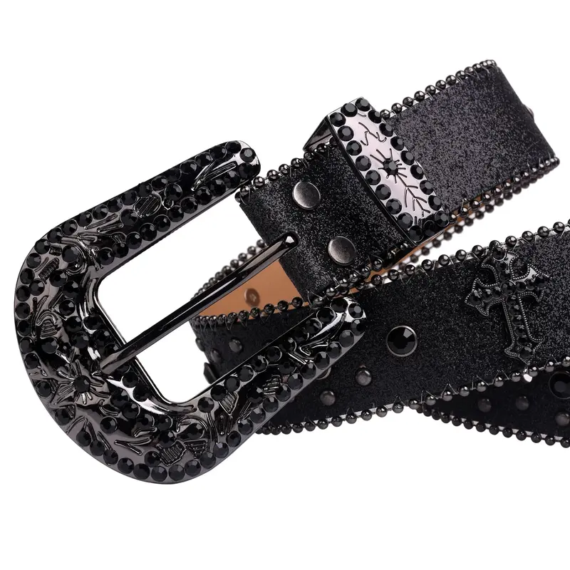 2024 Man-made Diamond Belt, Ladies Fashion Western Cowboy Rhinestone Belt Design Leather Belt Inlay Man-made Diamond Belt Jeans