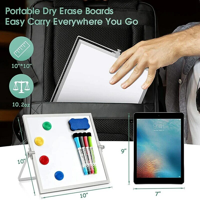 Dry Erase White Board, Small Magnetic Desktop Whiteboard 10 X 10 Inch With Stand, 4 Markers, 4 Magnets,1 Eraser,For Kids