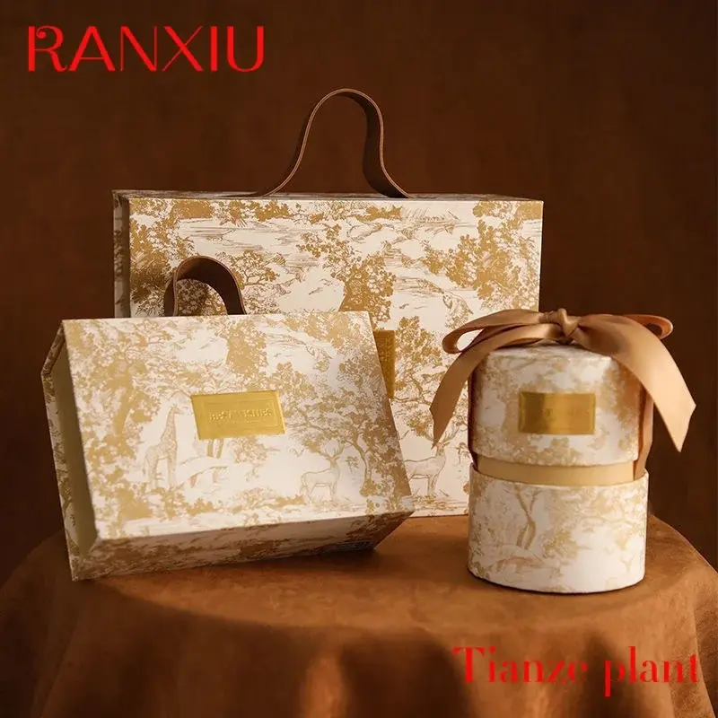Boîte-cadeau pliante magnétique avec logo personnalisé, carton de sucre de mariage de luxe, fermeture à poignée