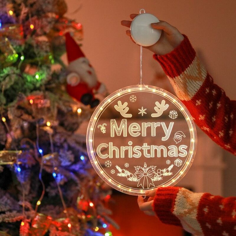 アクリルのメリークリスマスの丸いLEDライト、家の装飾、クリスマスツリーの装飾品、フェスティバルライト、2024