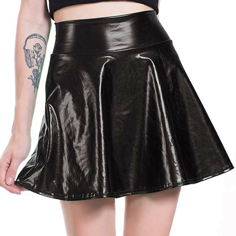 Women's Mini Skirt Short Sexy High Waist Pleated Skirts Women Solid Casual Silver Gold Mini Laser Women Party Club