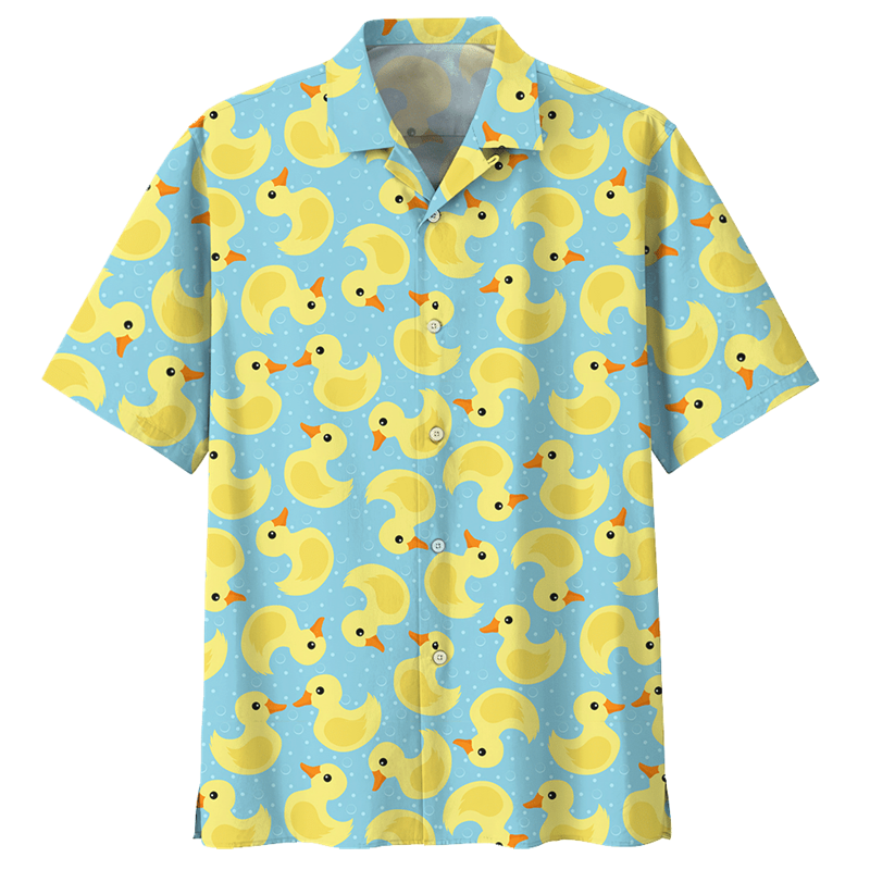 Chemise hawaïenne à motif de canard de dessin animé pour hommes et femmes, chemises d'animaux imprimées en 3D, chemisier boutonné à revers, manches courtes, rue, été