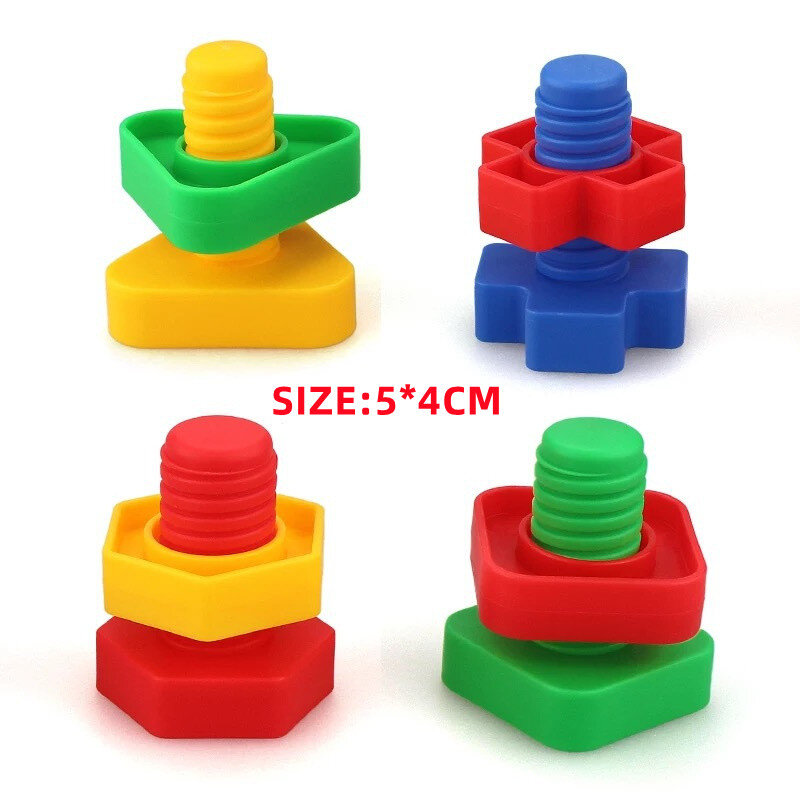 어린이 교육용 장난감 몬테소리 조기 교육 나사 빌딩 블록, 플라스틱 인서트 너트 모양 스케일 모델 장난감
