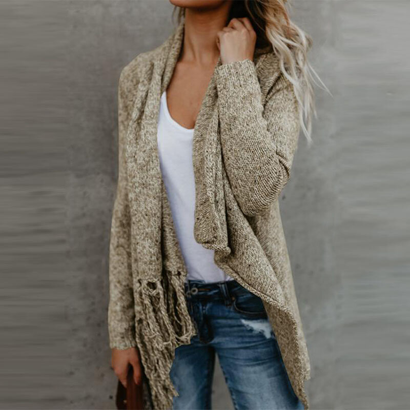 Sweter kardigan jesień kobiety sweter Oversize z długim rękawem luźna lamówka kardigan z frędzlami sweter CoatLoose