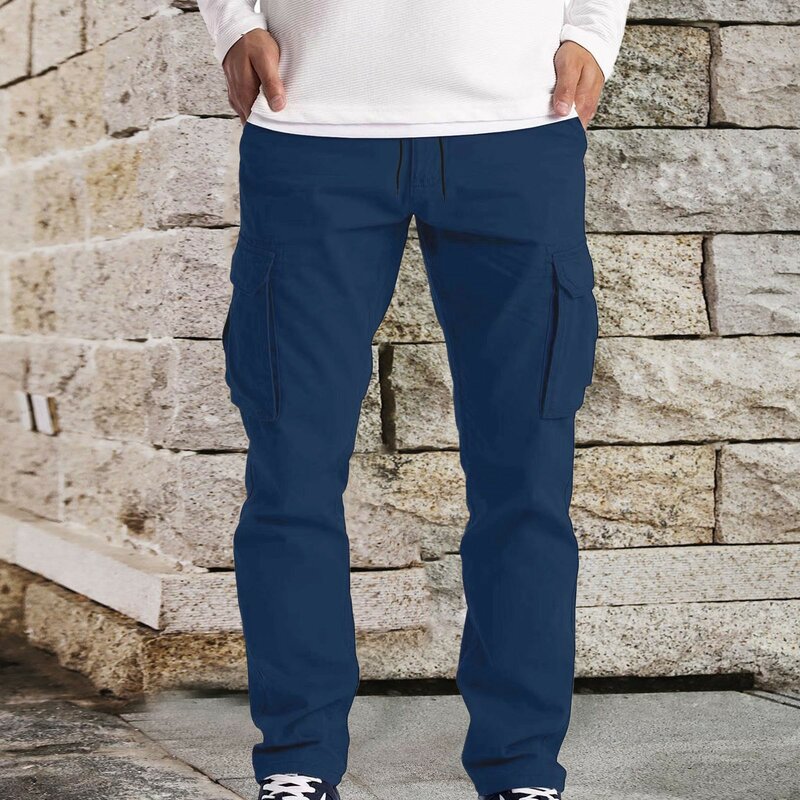 Pantalones cargo para hombre, pantalón de chándal con bolsillos rectos, Color sólido, para senderismo, primavera y otoño