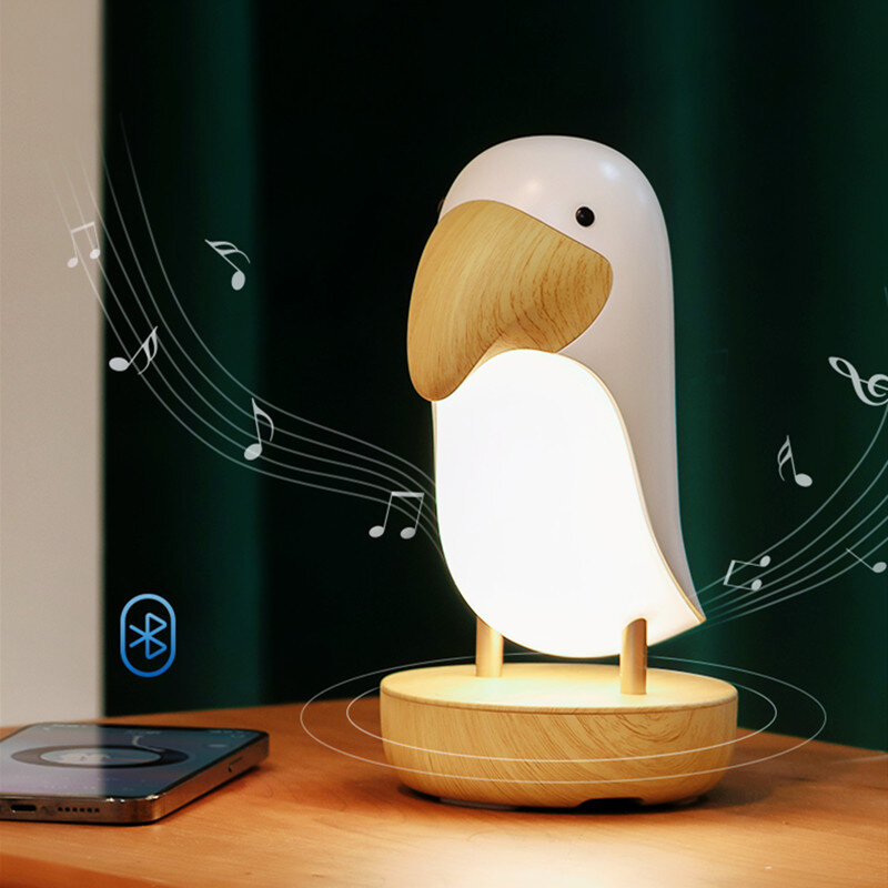 Lampada da comodino per uccelli carino lampada da notte per bambini altoparlante compatibile con Bluetooth Nursery Baby Night Light dimmerabile, ricarica USB