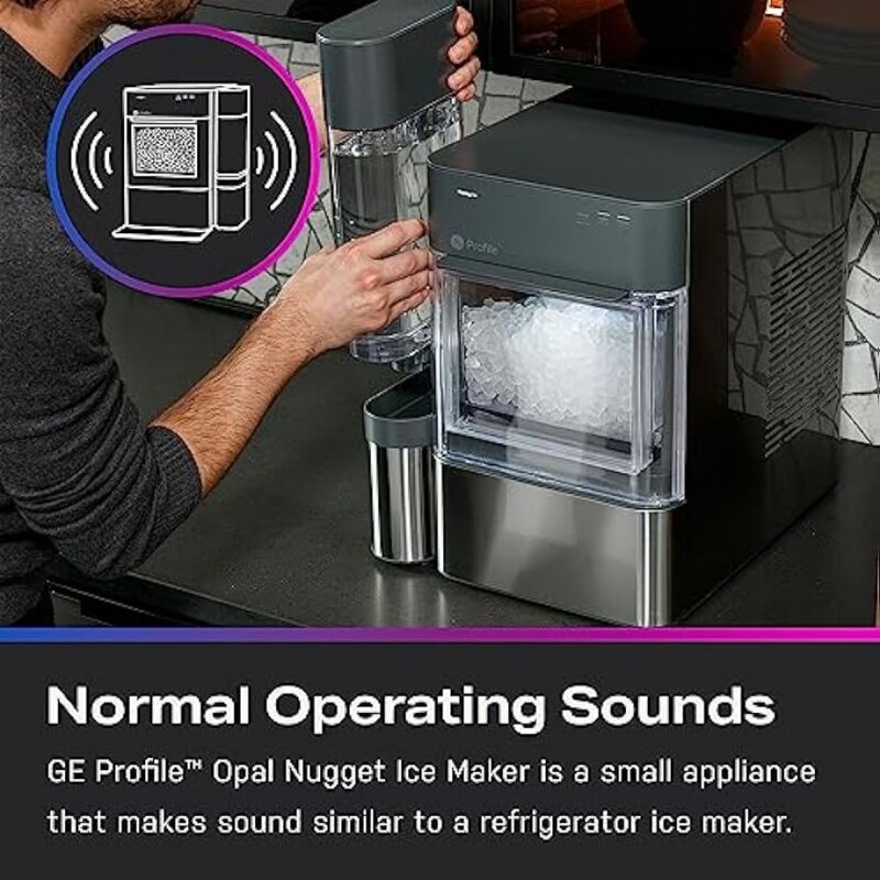 Opal profil GE 2.0 | Pembuat es Nugget meja dengan tangki samping | Mesin es portabel dengan konektivitas WiFi | Dapur rumah pintar