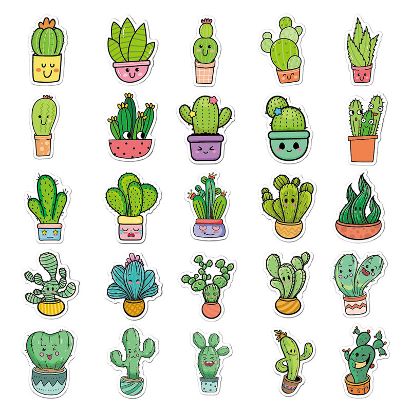 10/30/50 buah stiker grafiti kaktus gaya INS lucu tanaman kartun tahan air stiker mainan untuk anak-anak DIY ponsel Laptop
