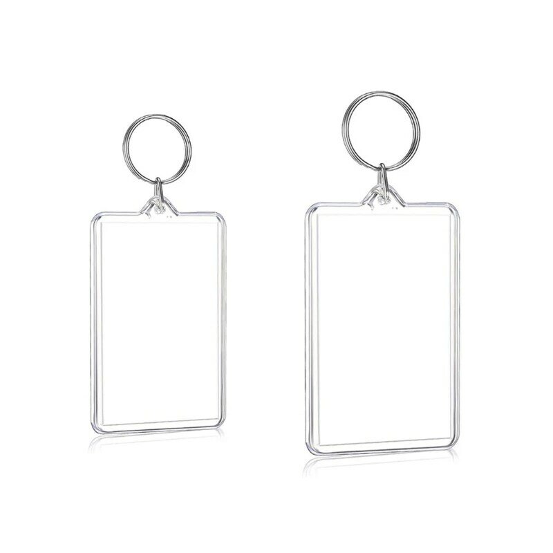 Em branco Picture Frame Keychain, plástico transparente Inserir Chaveiros, formas retangulares