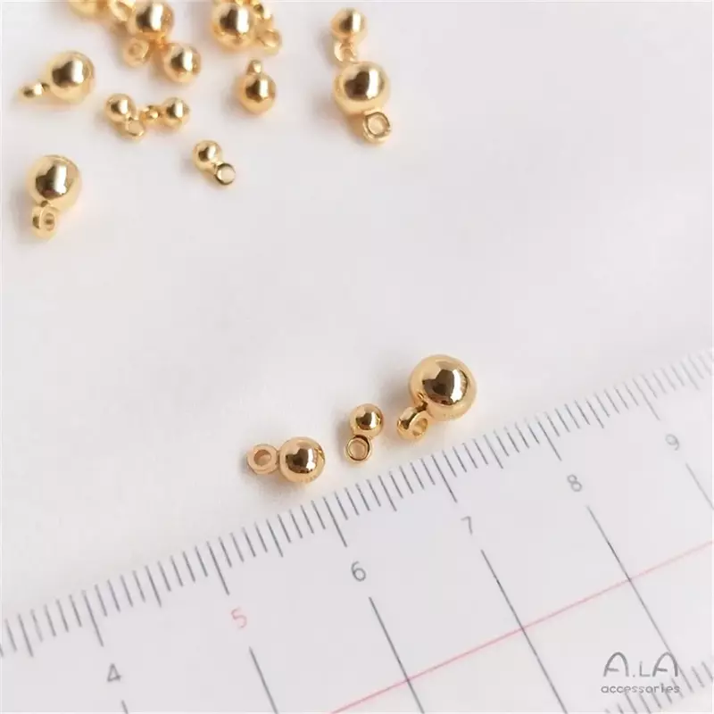 14K Gold Plated Solid hanging bead round bead DIY bracelet anklet jewelry pendant ball hanging bead accessories material