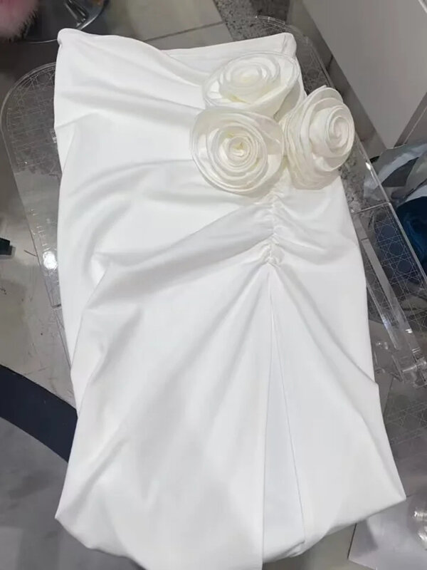 LGRQ-Tops de encaje de manga larga para mujer, conjunto de dos piezas con falda decorada con flores en 3D, ropa de calle elegante a la moda, 19F3374, 2024
