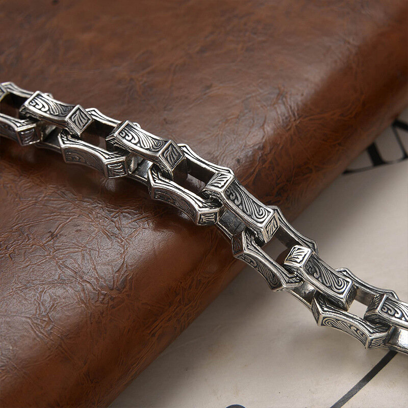 S925 gelang pola rumput rotan desain kreatif personalisasi Retro gelang pria buatan tangan perhiasan wanita mode