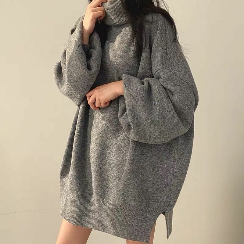 Nova camisola de gola alta grossa feminina meninas estudantes coreano inverno quente pulôver japonês preguiçoso vento solto malhas jaqueta topos