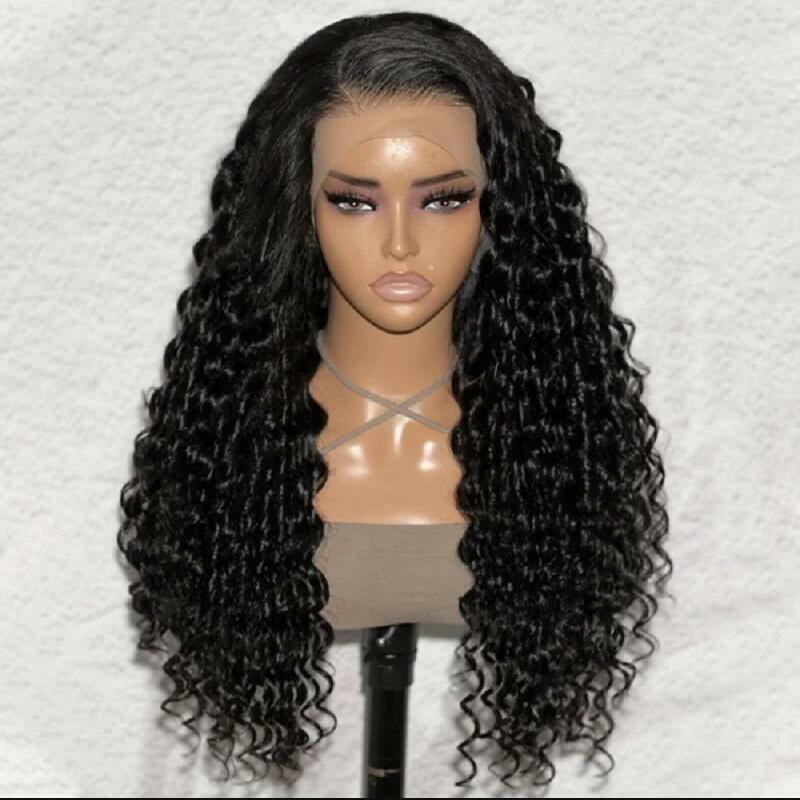 Black 26" Soft 180Density Natural Long Kinky Curly Lace Front Wig For Black Women BabyHair Glueless Preplucked Heat Resistant