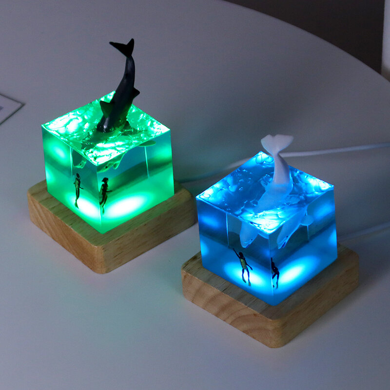 5cm Cube Organism Resin 7Colors Table Light Creactive Art Decoration Lamp Whale Dolphin Shark Theme Night Light  USB Charge