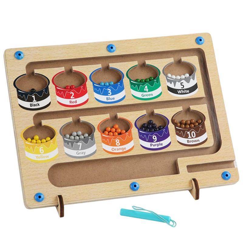 Houten Magnetische Kleur Nummer Doolhof Met 55 Kralen Baby Montessori Educatief Kinderen Speelgoed Kleur Erkenning Game Gift Voor Kids