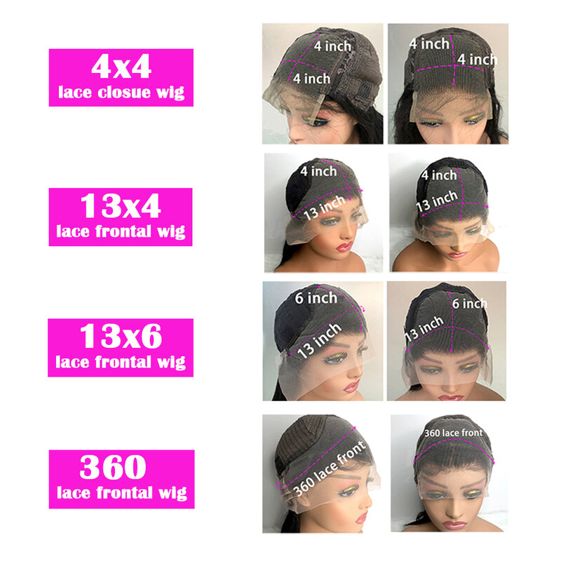Peruca frontal do laço transparente para mulheres, cabelo humano brasileiro, peruca de fechamento frontal, HD, 13x4, 13x6, 4x4