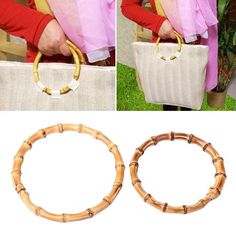 E74B Płaski okrągły kształt uchwytu do torebki Bambusowe uchwyty do toreb Wymiana ręcznie robionej torby DIY