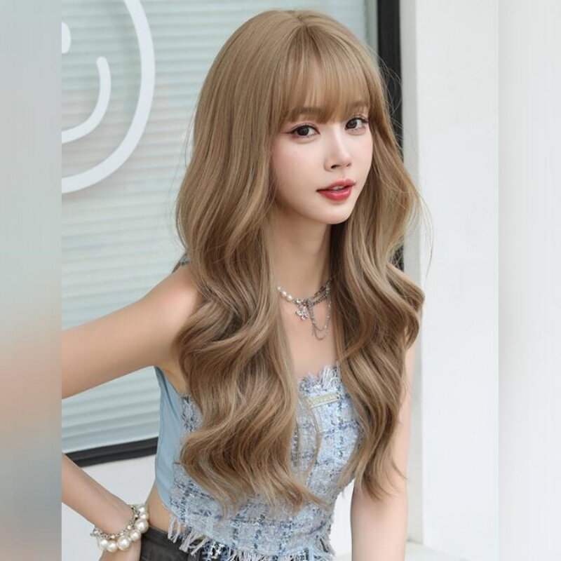 Light Brown Long Straight Heat Resitant Synthetic Hair Party Cosplay Costume Curly Wigs Peluca