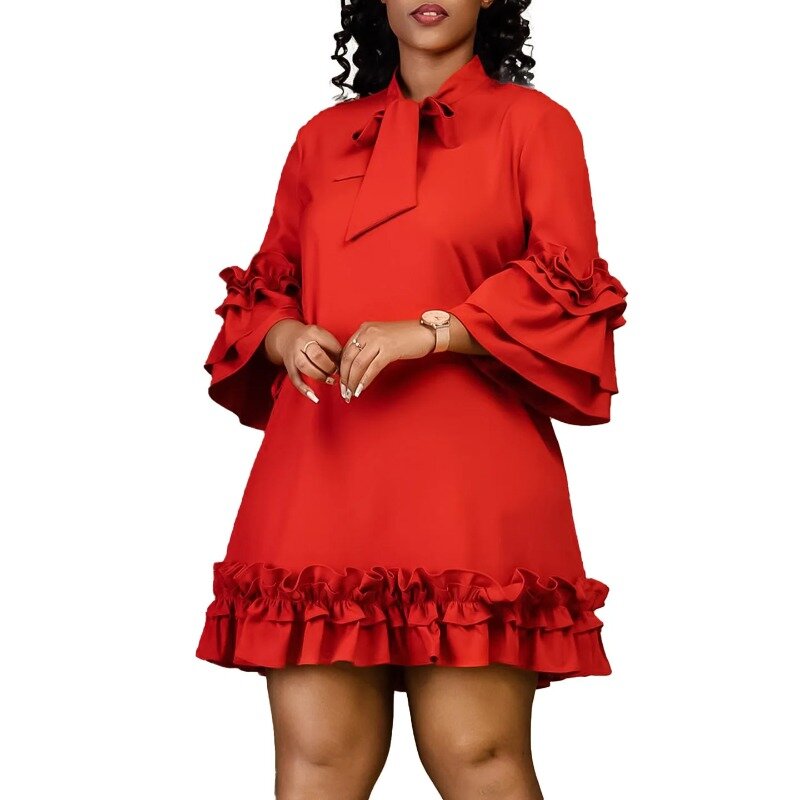 Vestido Midi con lazo africano para mujer, Túnica de noche de talla grande, cintura alta, línea A, moda de otoño, 2023