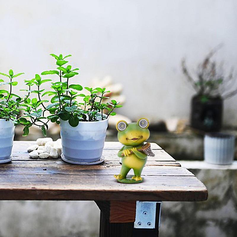수지 개구리 램프 귀여운 개구리 입상, 정원 장식, 야외 태양 입상 장식, 테이블 장식