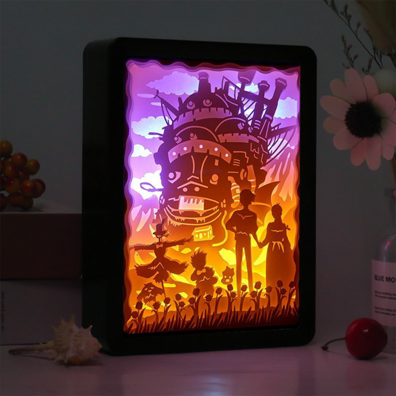 Paper Cut Light Box  Anime Lamp Howls Moving Castle 3D Shadow Box Frames Pictures Customize 3D Craft Led Strip Lights Room Decor