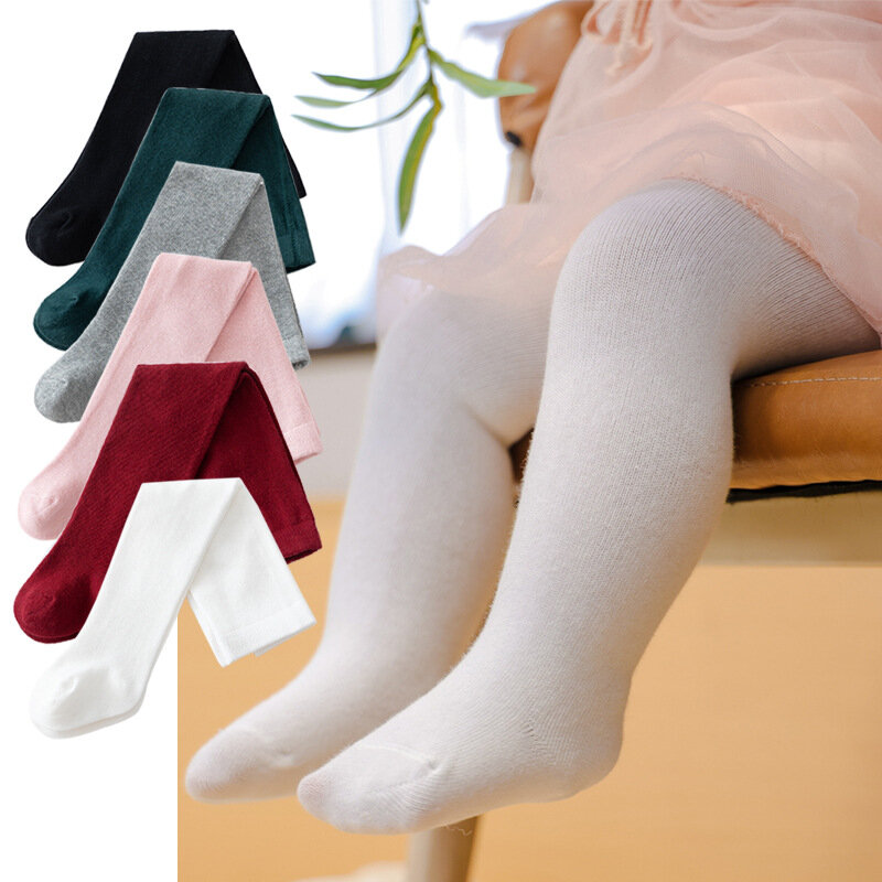 Collants de algodão de cintura alta para bebês recém-nascidos meninos e meninas, calças justas monocromáticas para bebês, primavera e outono