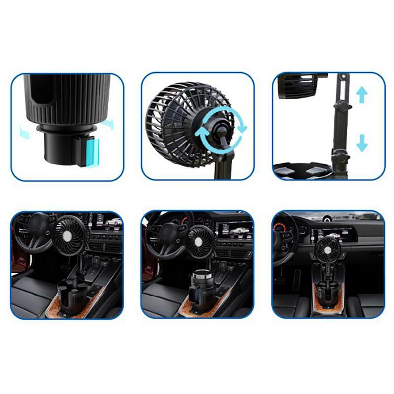 차량용 컵 거치대 확장기, 조정 가능한 다기능 컵 거치대, 냉각 선풍기, 자동 USB 선풍기