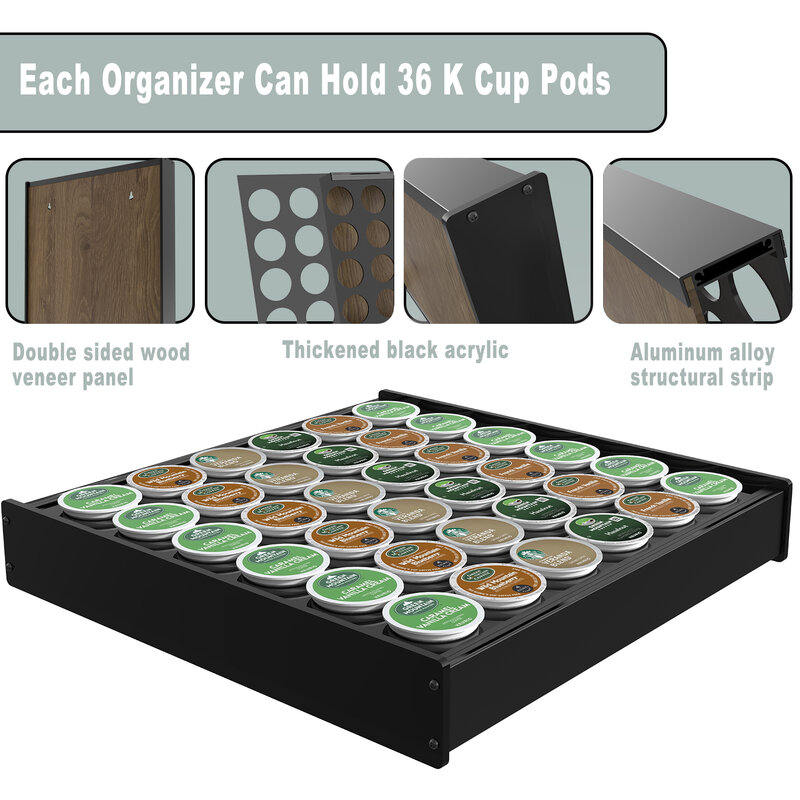Evemodel-estante de almacenamiento para cápsulas de café, organizador montado en la pared, soporte para k-cup Pods (36 Pod de capacidad) SN06